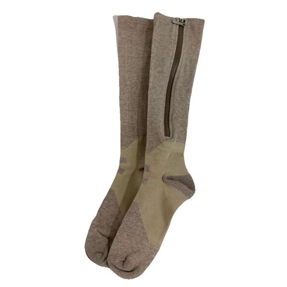 Hammacher Schlemmer Zip Up Compression Socks Size Large Nude Beige 97090 - Picture 1 of 9